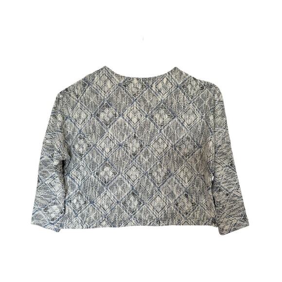 Melloday Blue Cream Textured Knit Top Geometric Pattern, 3/4 Sleeve, Boho Chic - Picture 2 of 6